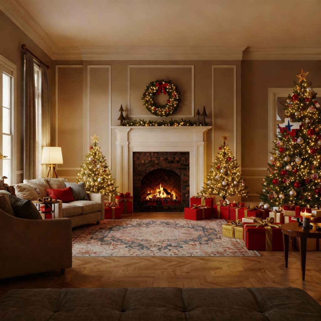 Holiday Plumbing Houston home with festive decorations.