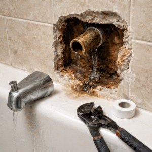 tub spout leaking behind wall