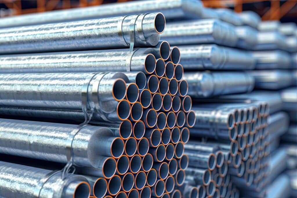 stacks of galvanized pipe at a warehouse in houston tx