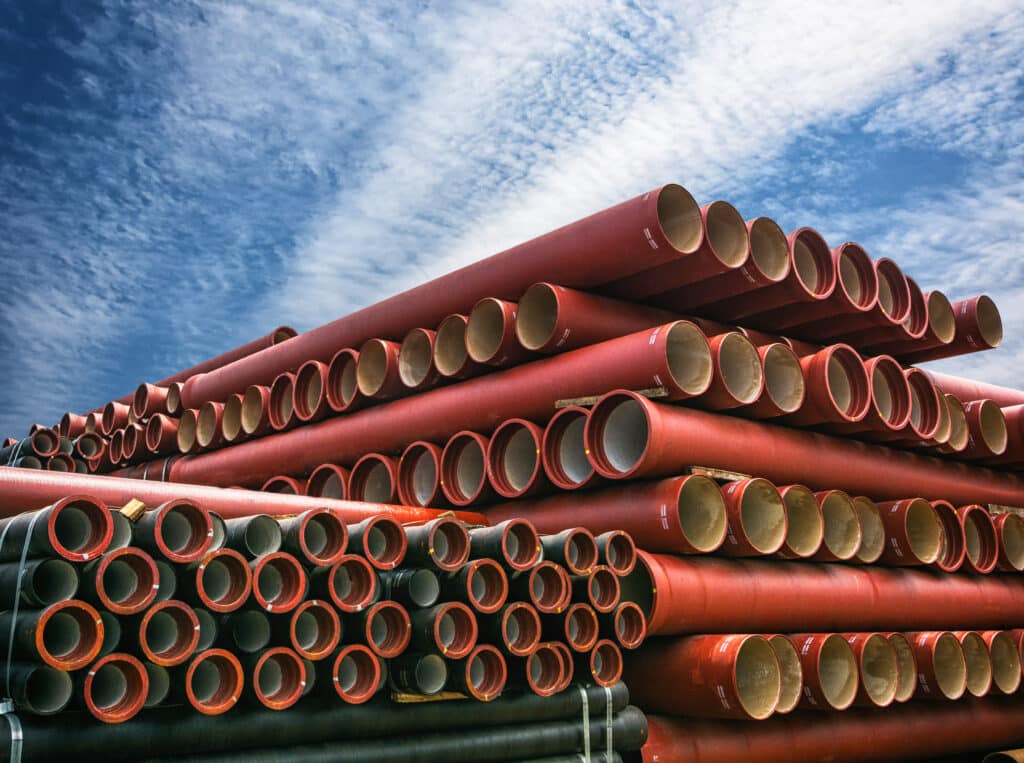 pvc and polybutylene pipe outside under a blue houston tx sky