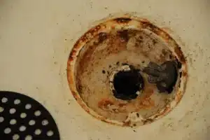 Shower drain with the strainer cover removed